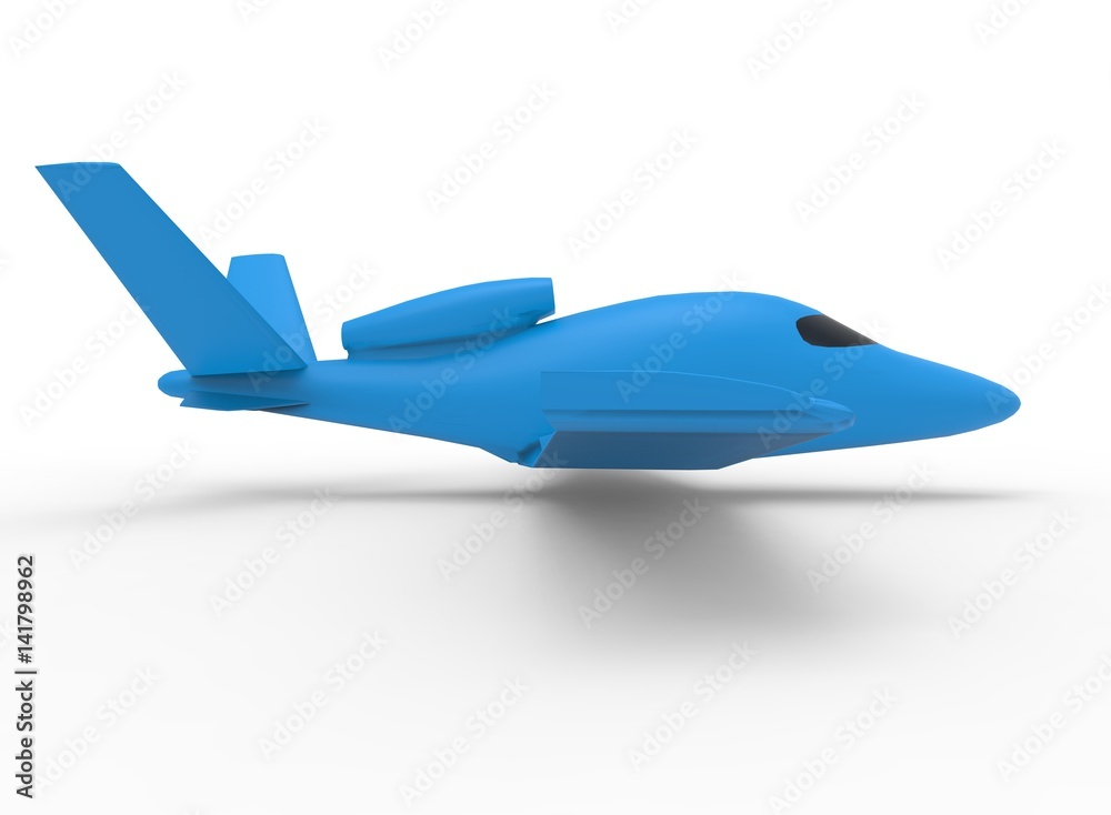 3d illustration of blue cartoon plane. white background isolated. icon for game web.