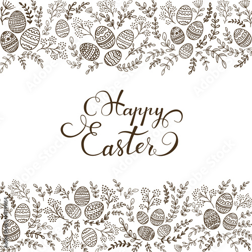 Black floral elements and lettering Happy Easter