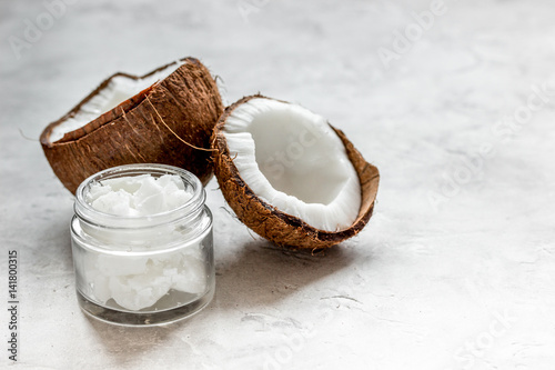 organic cosmetics with coconut on white background mock up