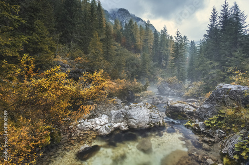 Europe, Italy, Veneto, Zoldo. Autumn in the Pecol valley near the MaÃ¨ river photo