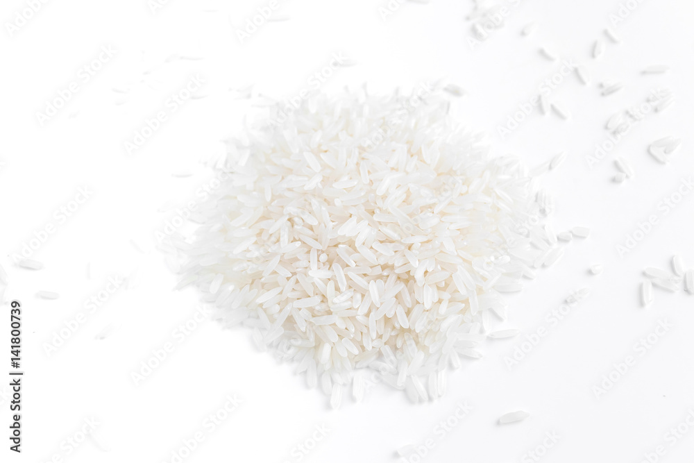 Hill rice grains on a white background, close-up