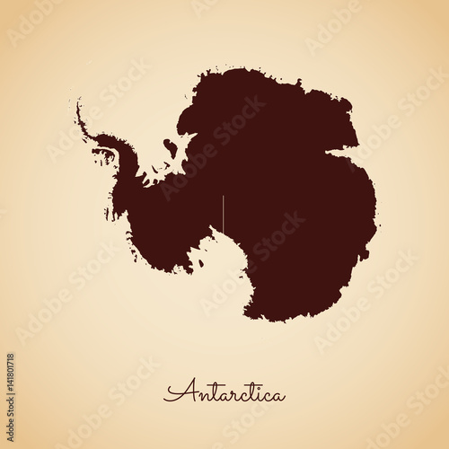 Antarctica region map: retro style brown outline on old paper background. Detailed map of Antarctica regions. Vector illustration.