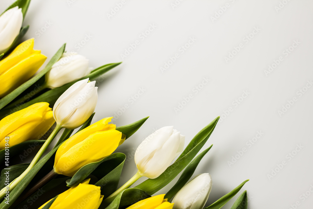 Tulips and eggs on golden wood, easter theme Tulips and eggs on golden wood, easter theme