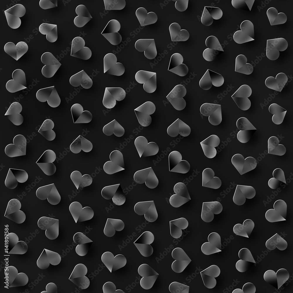 Seamless Monochrome Pattern With Hearts. Repeating Scattered Shapes Texture. Seamless Monochrome Pattern With Hearts. Repeating Scattered Shapes Texture.
