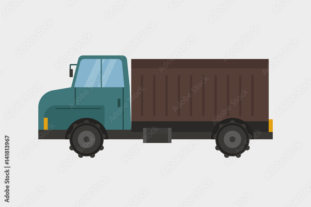 Agriculture industrial farm equipment machinery truck and trailer transport of hay rural machinery corn car harvesting wheel vector illustration.
