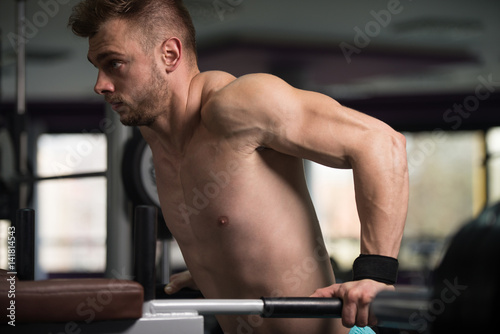 Fototapeta Naklejka Na Ścianę i Meble -  Chest And Triceps Exercise on Parallel Bars