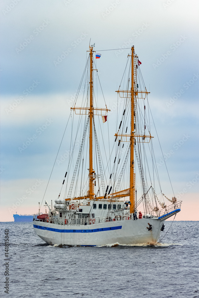 White sailing ship coming from Baltic sea, Europe White sailing ship coming from Baltic sea, Europe