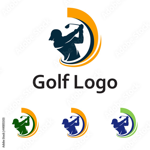 Golf Logo Golfer Swing and Hit the Ball