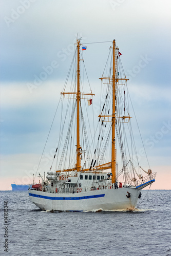 White sailing ship coming from Baltic sea, Europe