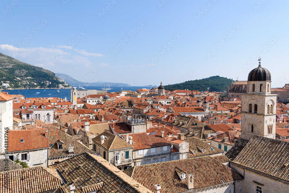 Dubrovnik old town with sea and mountain