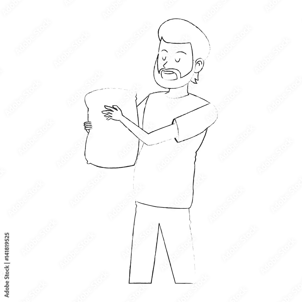 Obraz premium happy bearded man carrying bag icon image vector illustration design 