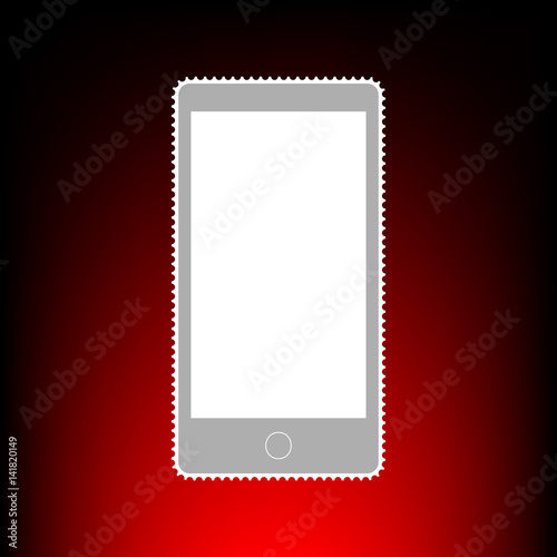 Abstract style modern gadget with blank screen. Template for any content. Postage stamp or old photo style on red-black gradient background.