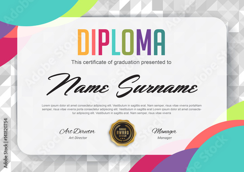 Preschool Kids Diploma certificate background design template