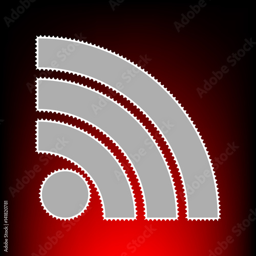 RSS sign illustration. Postage stamp or old photo style on red-black gradient background.