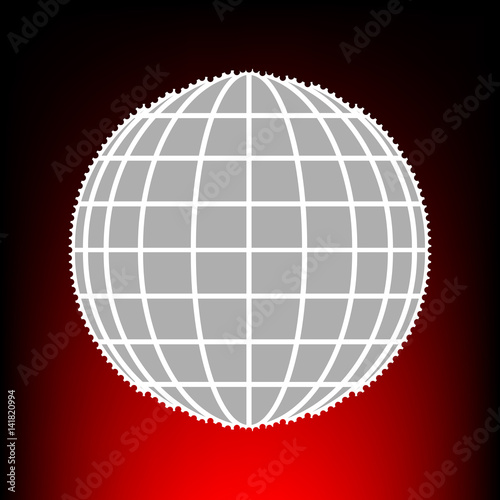 Earth Globe sign. Postage stamp or old photo style on red-black gradient background.