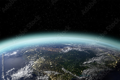 Fototapeta Naklejka Na Ścianę i Meble -  View of planet earth from space in 3D rendering. Elements of this image furnished by NASA