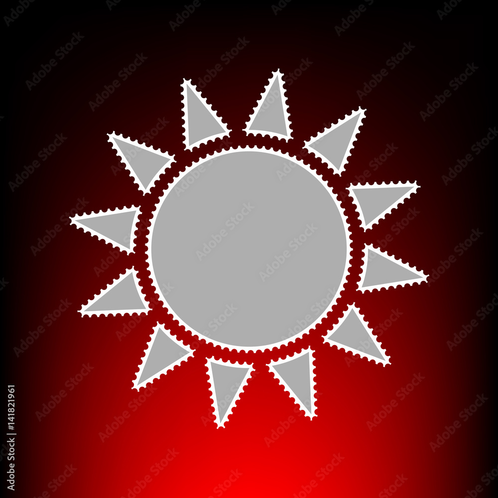 Sun sign illustration. Postage stamp or old photo style on red-black gradient background.