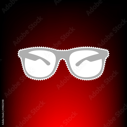 Sunglasses sign illustration. Postage stamp or old photo style on red-black gradient background. © asmati