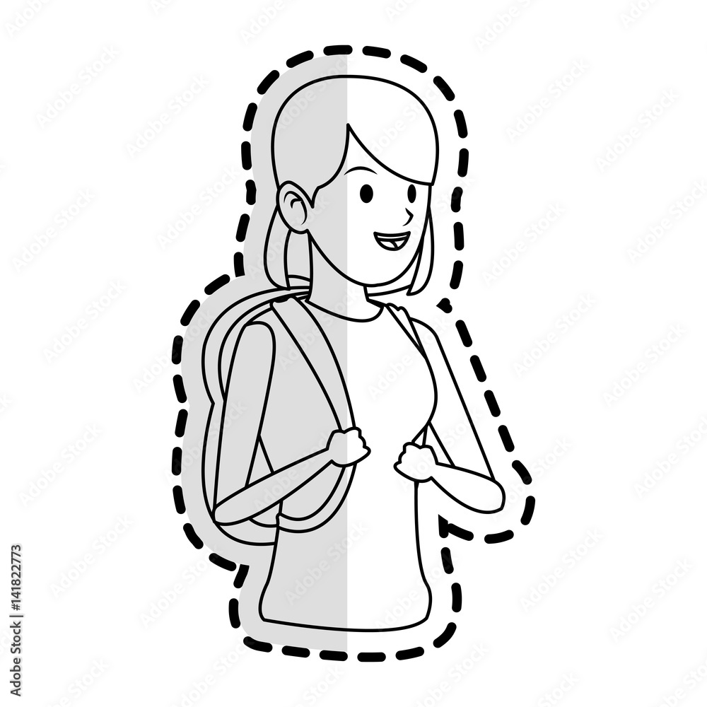 happy pretty young woman with backpack icon image vector illustration design 