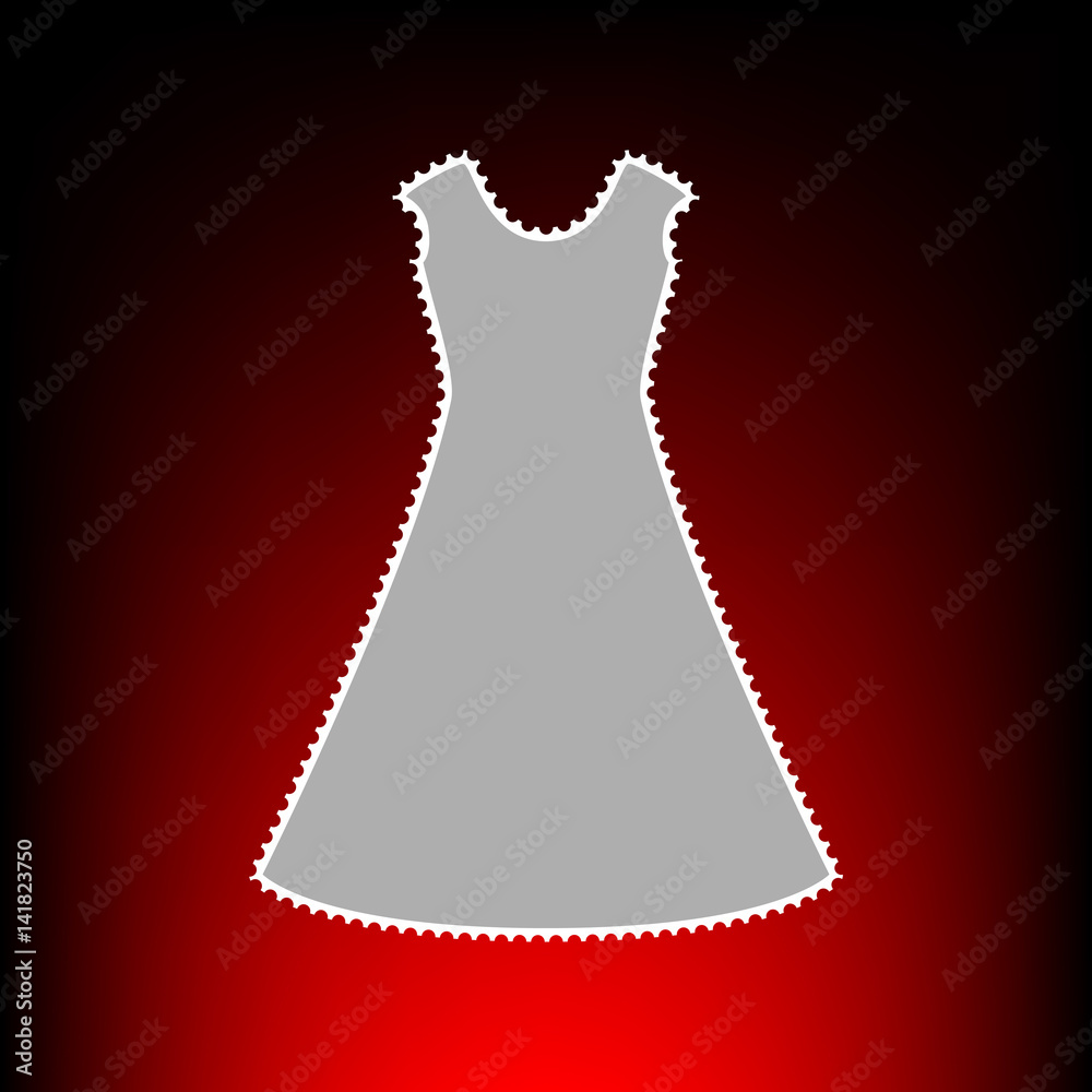 beautiful long dress sign Postage stamp or old photo style on red-black gradient background.