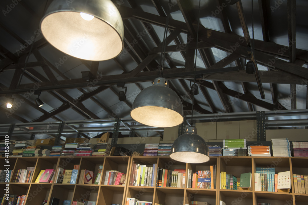 Lights lamp in bookstore Lights lamp in bookstore