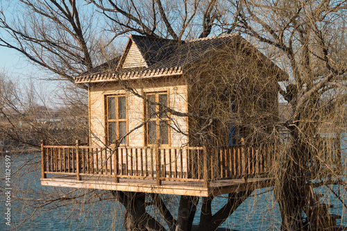Konstfotografi treehouse on the lake