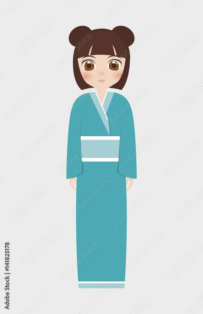 japanese girl wearing kimono cartoon icon over white background. colorful design. vector illustration japanese girl wearing kimono cartoon icon over white background. colorful design. vector illustration
