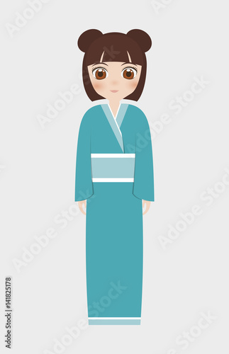 japanese girl wearing kimono cartoon icon over white background. colorful design. vector illustration