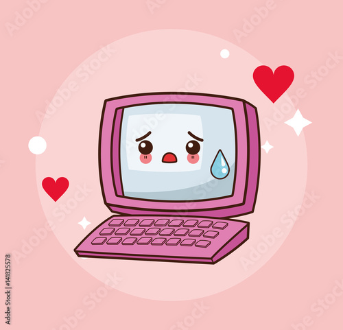 kawaii computer cry image vector illustration eps 10