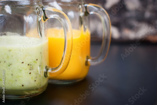 Fresh Fruit Mango Kiwi Juice Smoothie Glass Jar