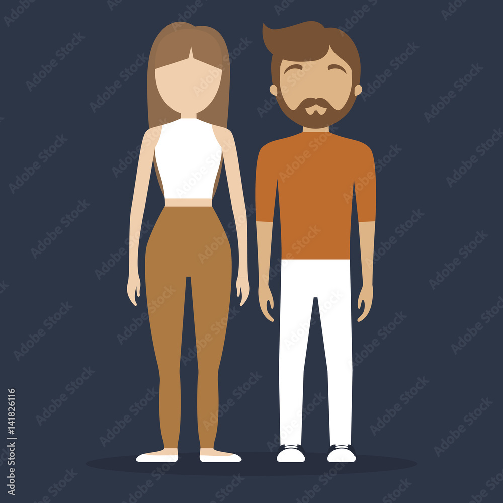young couple wearing casual clothes over blue background. colorful design. vector illustration young couple wearing casual clothes over blue background. colorful design. vector illustration