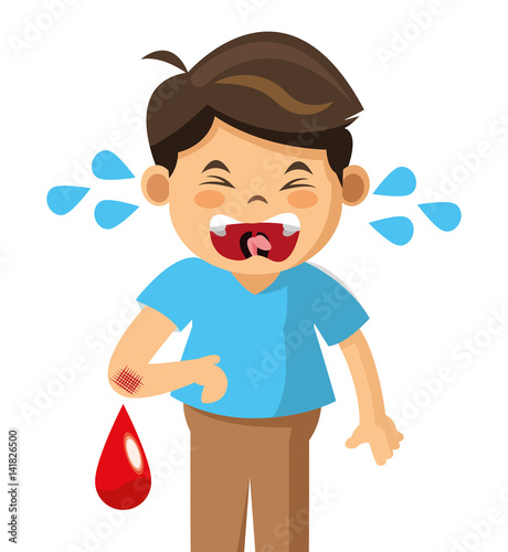 crying boy blood pain vector illustration eps 10