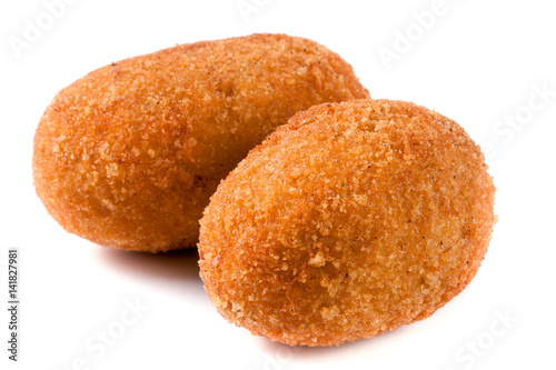two fried breaded cutlet isolated on white background