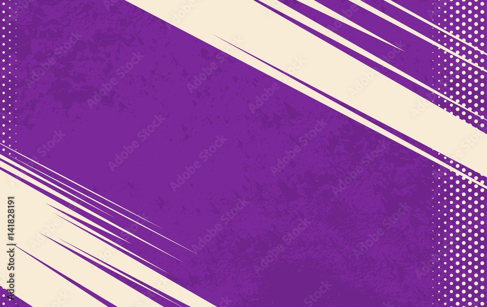Naklejka premium Vector Comic Book Background. Grunge halftone background. Violet striped backdrop