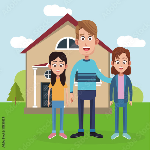 father daughter friend near house vector illustration eps 10