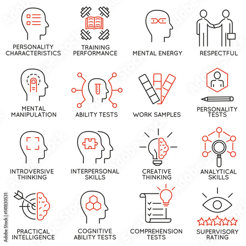 Vector set of 16 icons related to business management, strategy, career progress and business process. Mono line pictograms and infographics design elements - 53