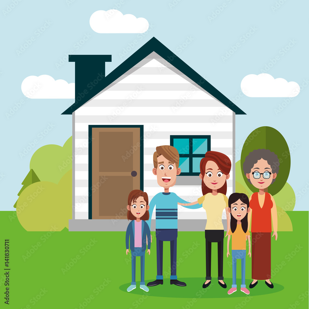 family near house residential vector illustration eps 10