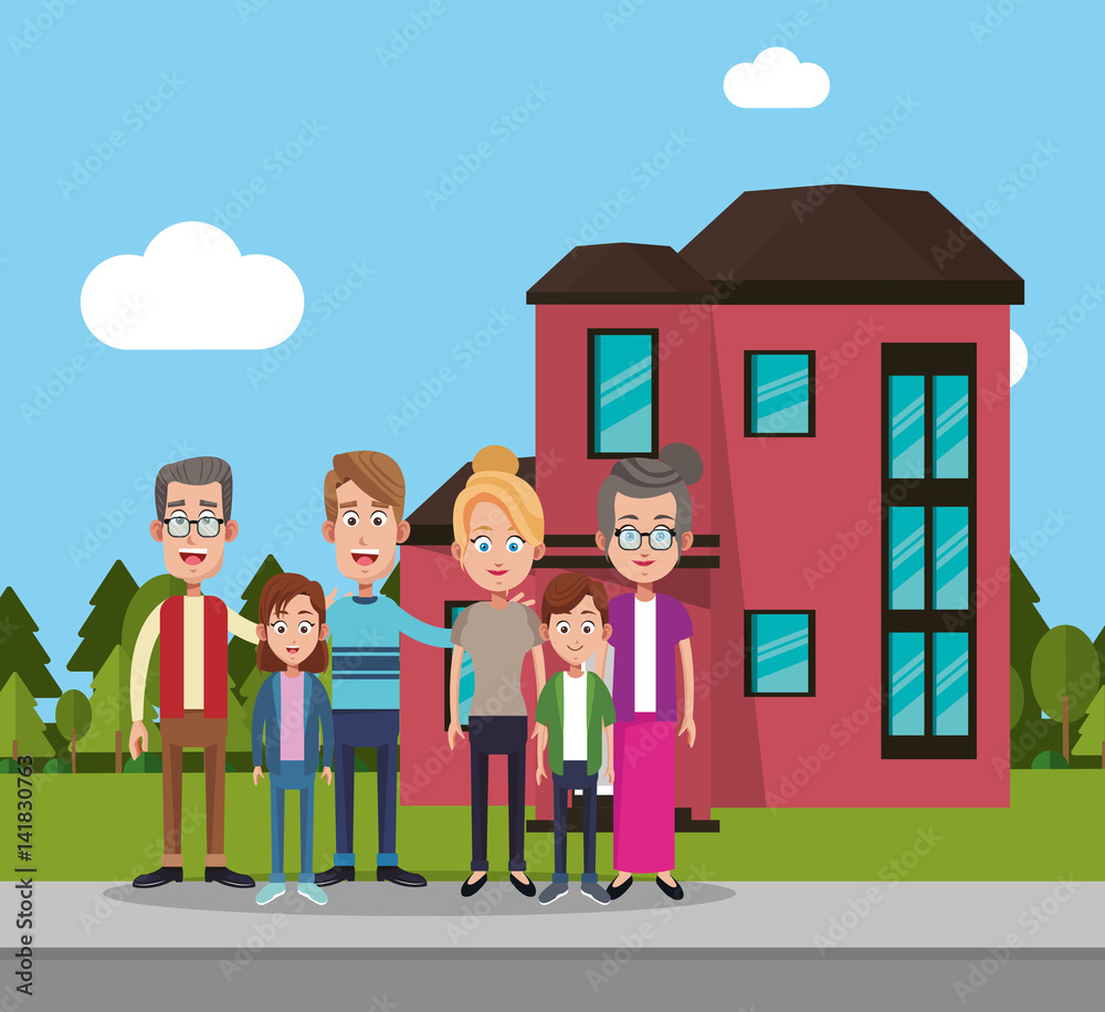 family near house residential vector illustration eps 10