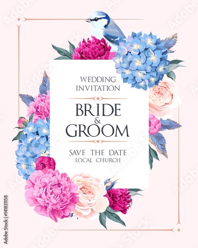 Fototapeta Naklejka Na Ścianę i Meble -  Wedding invitation with flowers