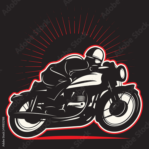 Motorcycle rider on motorcycle. Emblem of bikers club sign