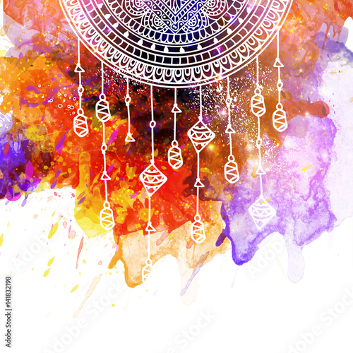 Colorful background with hand drawn Boho elements.