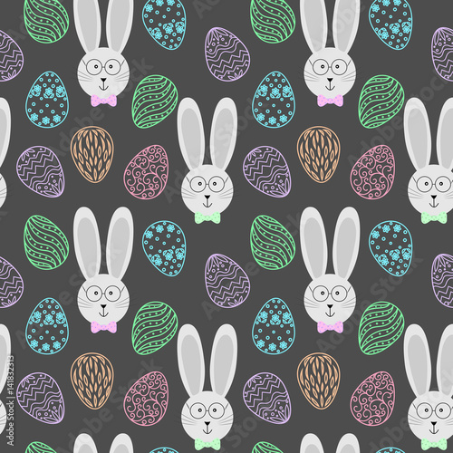 Easter  pattern. Eggs with rabbit seamless vector illustration
