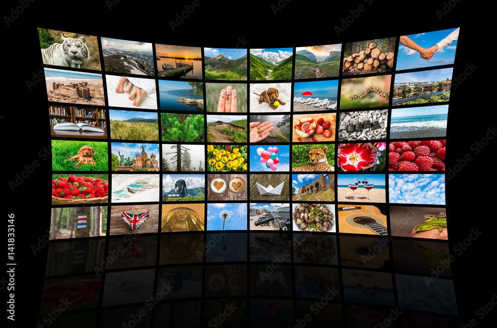 Screens forming a big multimedia broadcast video wall Screens forming a big multimedia broadcast video wall