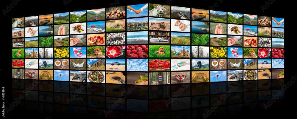 Screens forming a big multimedia broadcast video wall