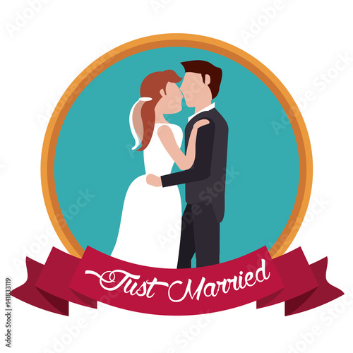 just married kissing couple label vector illustration eps 10 photo