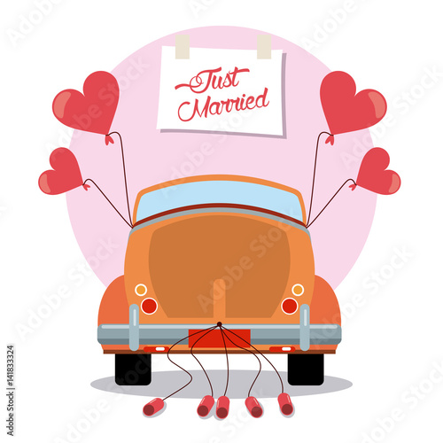 just married vintage car decoration vector illustration eps 10