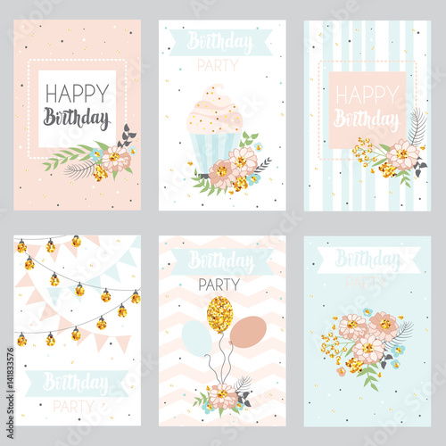 Set of birthday greeting cards design