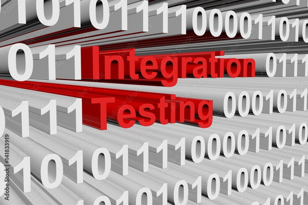 Integration testing in the form of binary code, 3D illustration