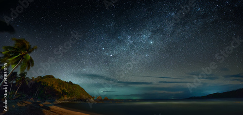 Panoramic view of the coast sea against the background of night sky