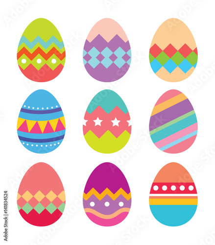 Set of easter eggs flat design on white background.